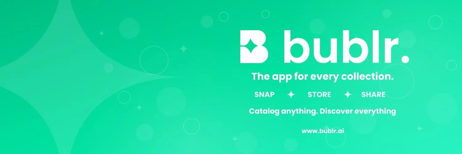 The Bublr header for X: the lockup and the line, Snap, Store, Share, on the brand green with the mark ghosted behind