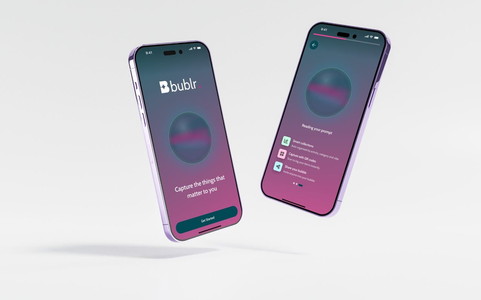 The onboarding screens on two phones.