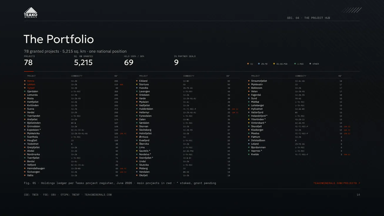 The Portfolio: the projects as a table, commodity by commodity