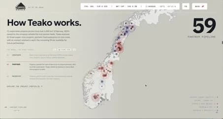 The licence map on teakominerals.com, every project on the map of Norway