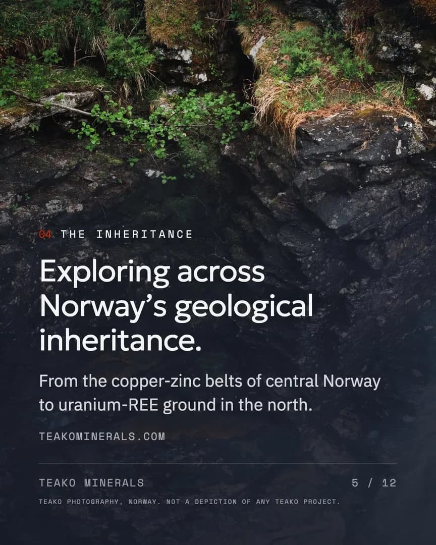 Who Teako is, page 5: “Exploring across Norway’s geological inheritance.”, the forest and the river from the air