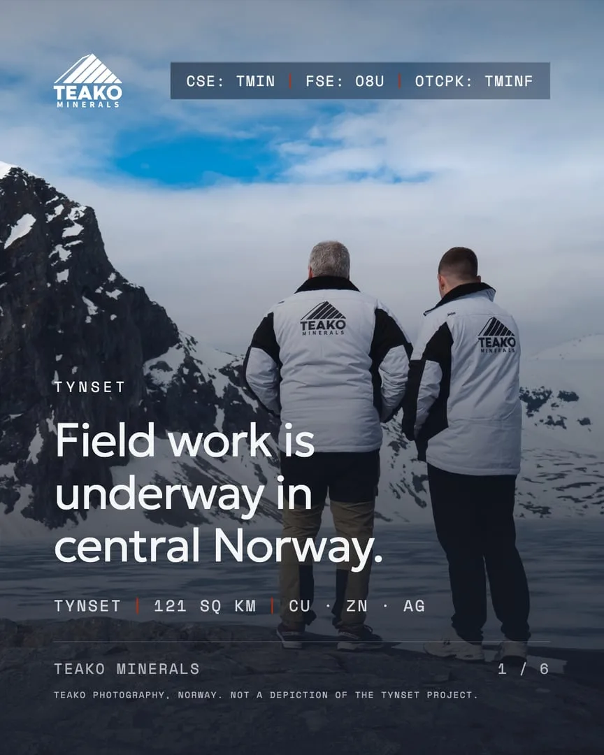 Field work at Tynset, the front cover: “Field work is underway in central Norway.”, two of the team from behind on the ridge