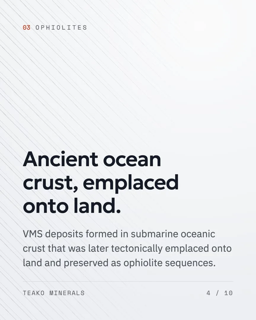 What is a VMS deposit, page 4, a text post on paper: “Ancient ocean crust, emplaced onto land.”