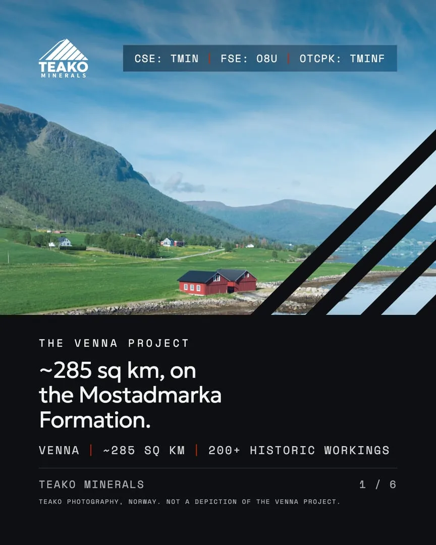 The Venna project, the front cover: “~285 sq km, on the Mostadmarka Formation.”, the farm on the fjord shore
