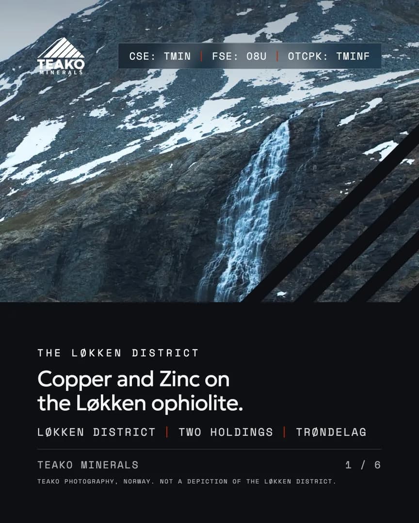 The Løkken District, the front cover: “Copper and Zinc on the Løkken ophiolite.” over the waterfall