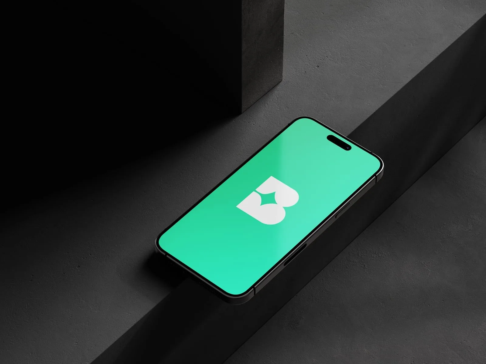 The Bublr splash, the mark filling a phone screen in the brand green, the handset lying on dark stone