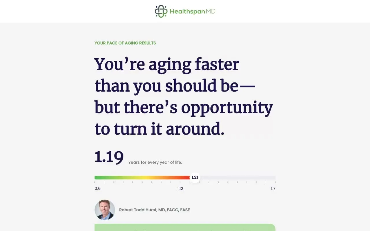 The HealthspanMD longevity report revealed top to bottom on a laptop, at a reading pace